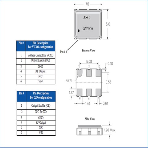 ASG-C-V-B-200.000MHZ,ASG-C壓控有源晶振,7050貼片晶振